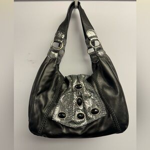 Chi by Carlos Falchi black and silver hobo bag
